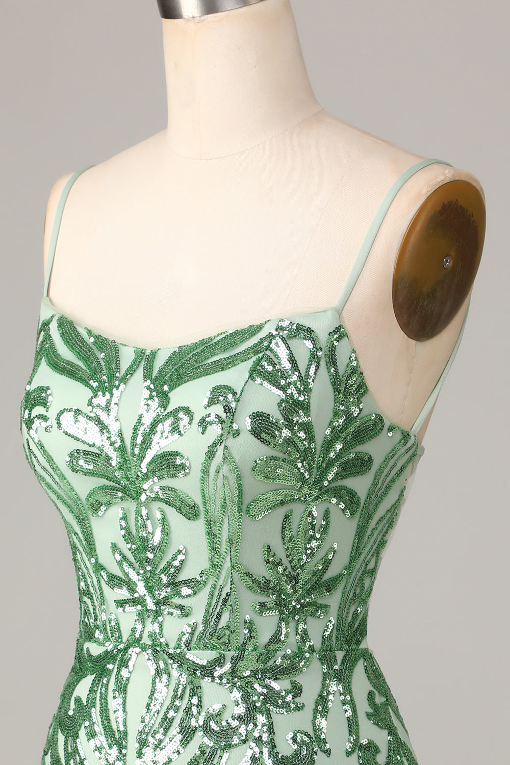 Bodycon Spaghetti Straps Green Sequins Short Ball Dress