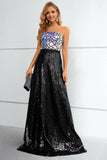 Black Sequined Strapless Long Ball Dress