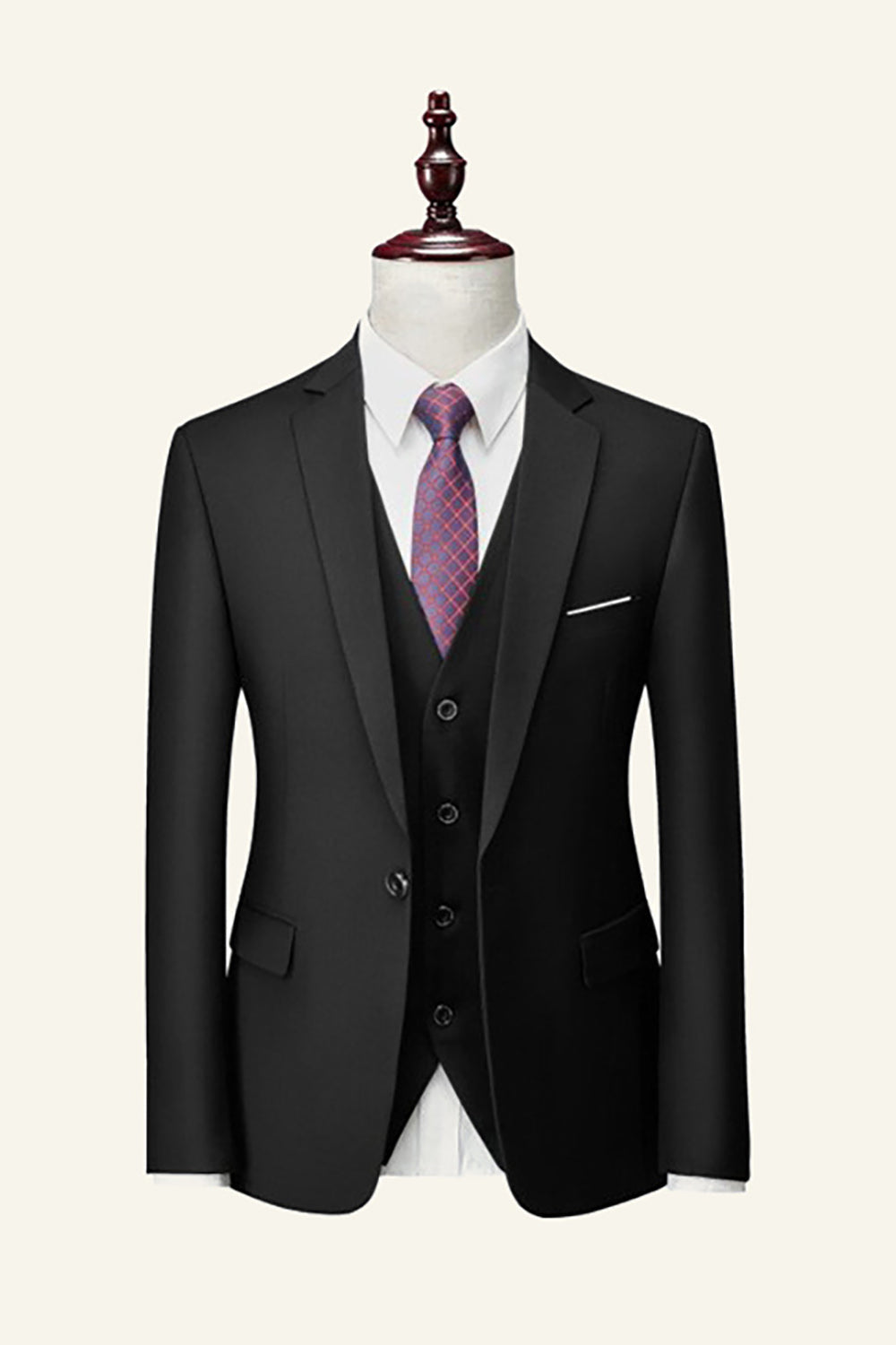 Black Notched Lapel 3 Piece Men's Wedding Suits