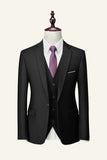 Black Notched Lapel 3 Piece Men's Wedding Suits