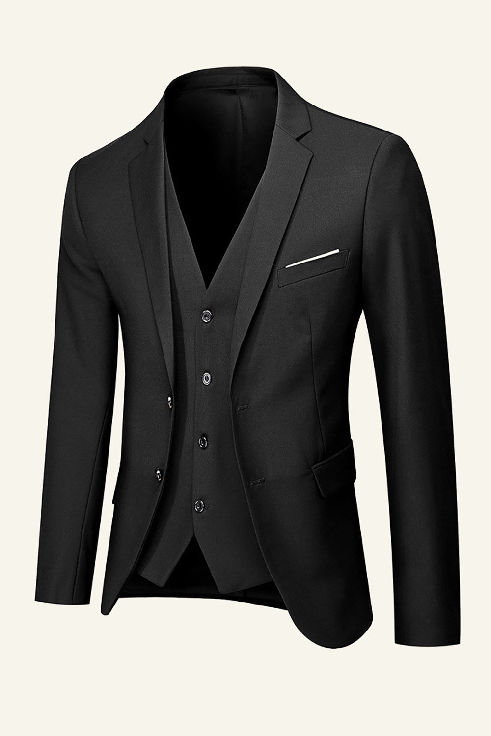 Black Notched Lapel 3 Piece Men's Wedding Suits