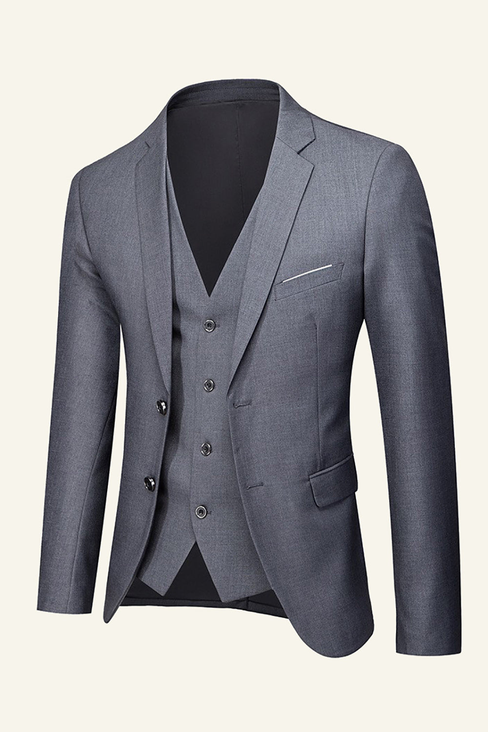 Black Notched Lapel 3 Piece Men's Wedding Suits