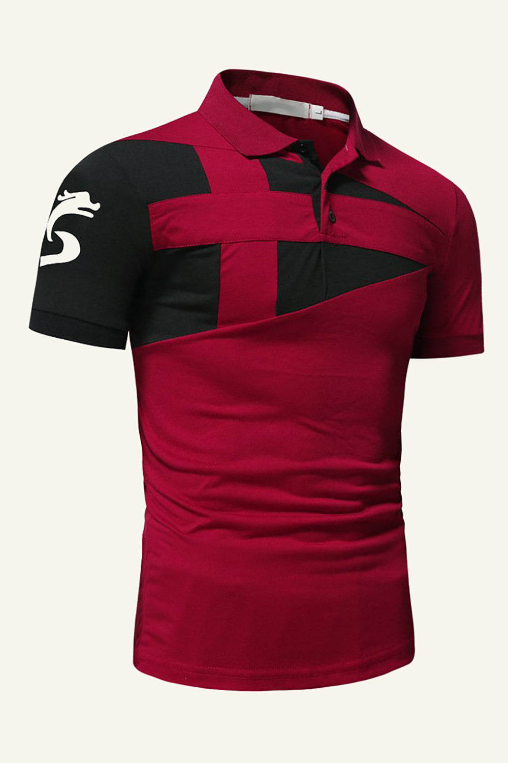 Black and Grey Regular Fit Collared Patchwork Men's Polo Shirt
