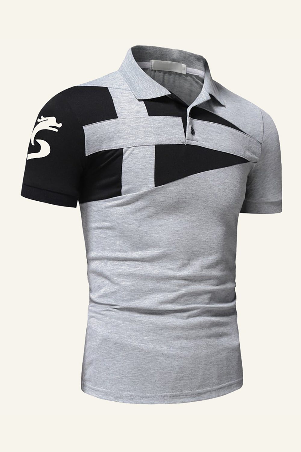 Black and Grey Regular Fit Collared Patchwork Men's Polo Shirt