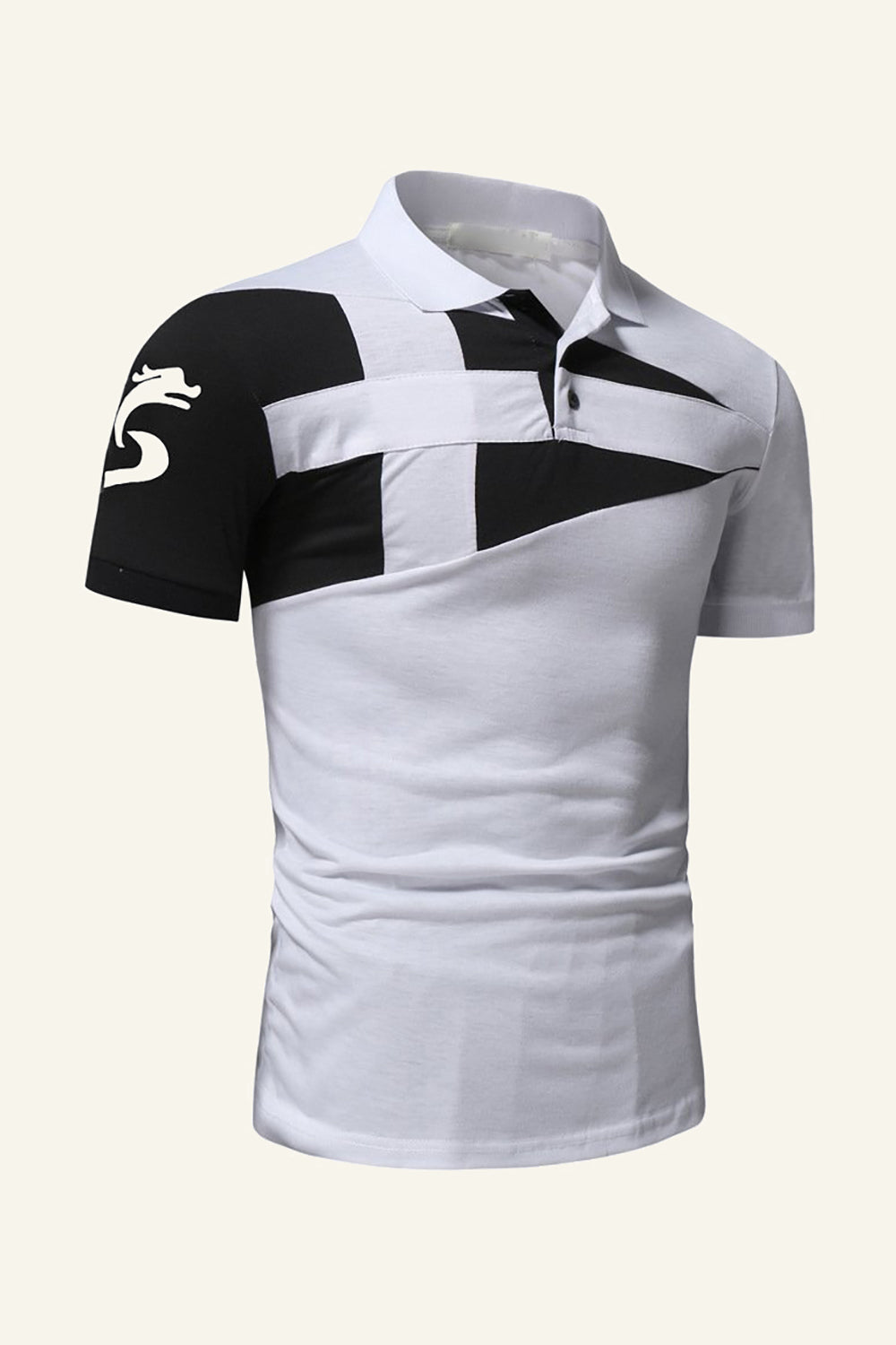 Black and Grey Regular Fit Collared Patchwork Men's Polo Shirt