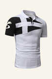 Black and Grey Regular Fit Collared Patchwork Men's Polo Shirt