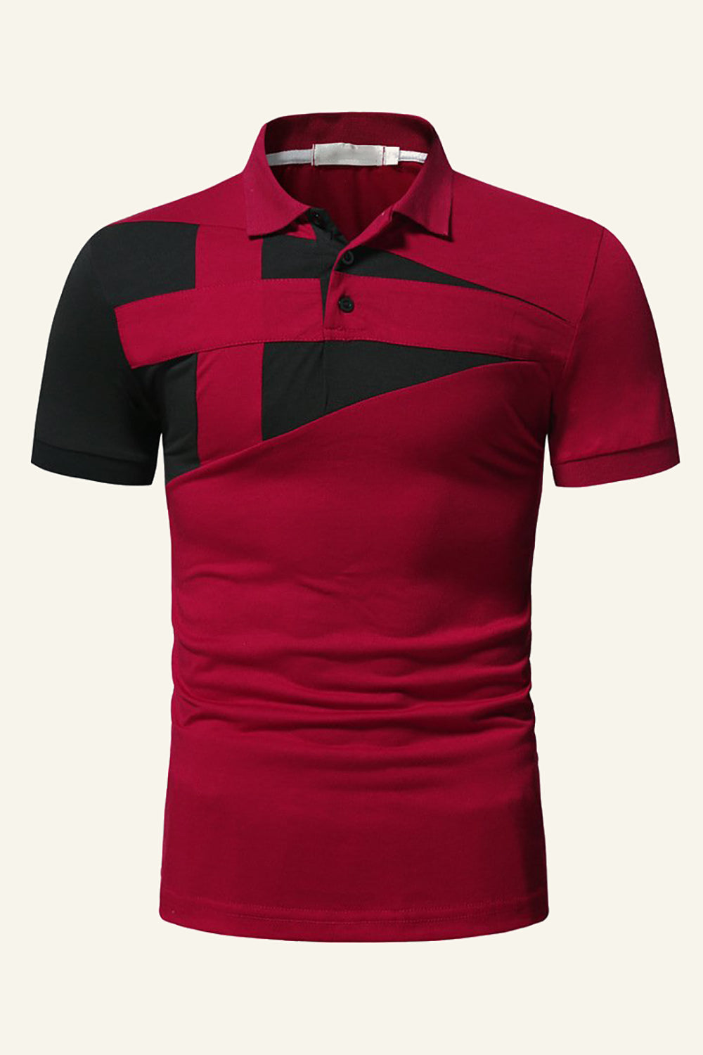 Black and Grey Regular Fit Collared Patchwork Men's Polo Shirt
