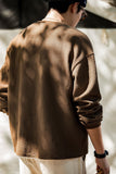 Men's Dark Brown Waffle Loose Fit Pullover Sweatshirt