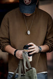 Men's Dark Brown Waffle Loose Fit Pullover Sweatshirt