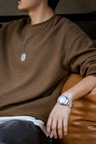 Men's Dark Brown Waffle Loose Fit Pullover Sweatshirt