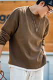 Men's Dark Brown Waffle Loose Fit Pullover Sweatshirt