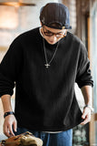 Men's Dark Brown Waffle Loose Fit Pullover Sweatshirt