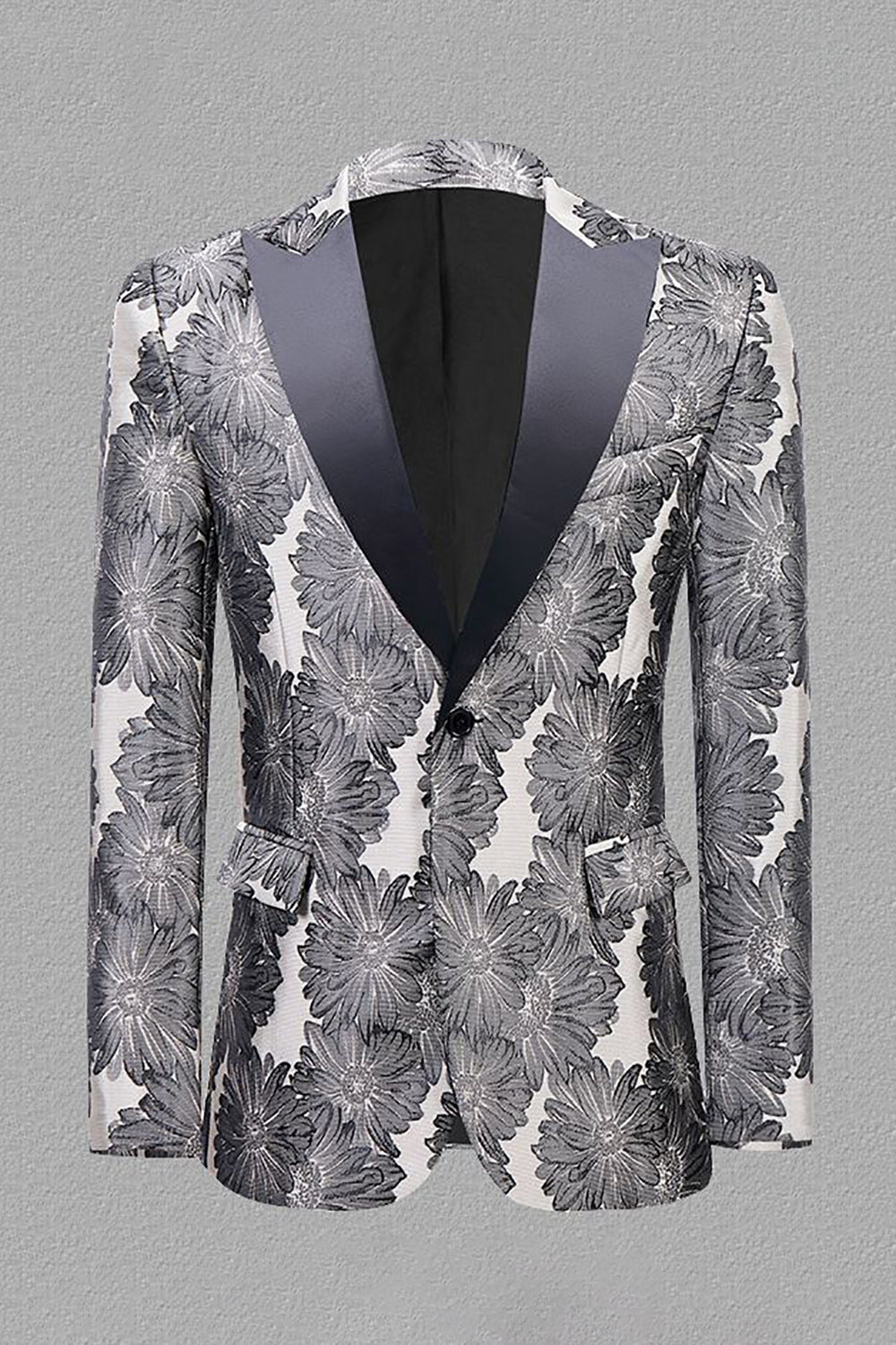 Grey Silver Jacquard Peak Lapel Men's Ball Blazer