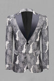 Grey Silver Jacquard Peak Lapel Men's Ball Blazer