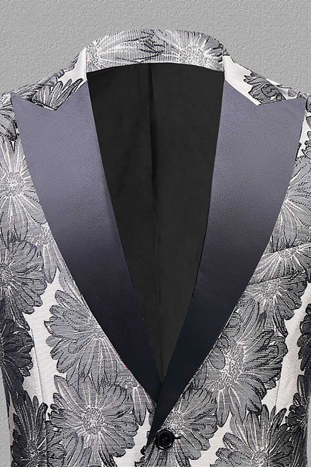 Grey Silver Jacquard Peak Lapel Men's Ball Blazer