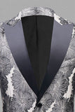 Grey Silver Jacquard Peak Lapel Men's Ball Blazer