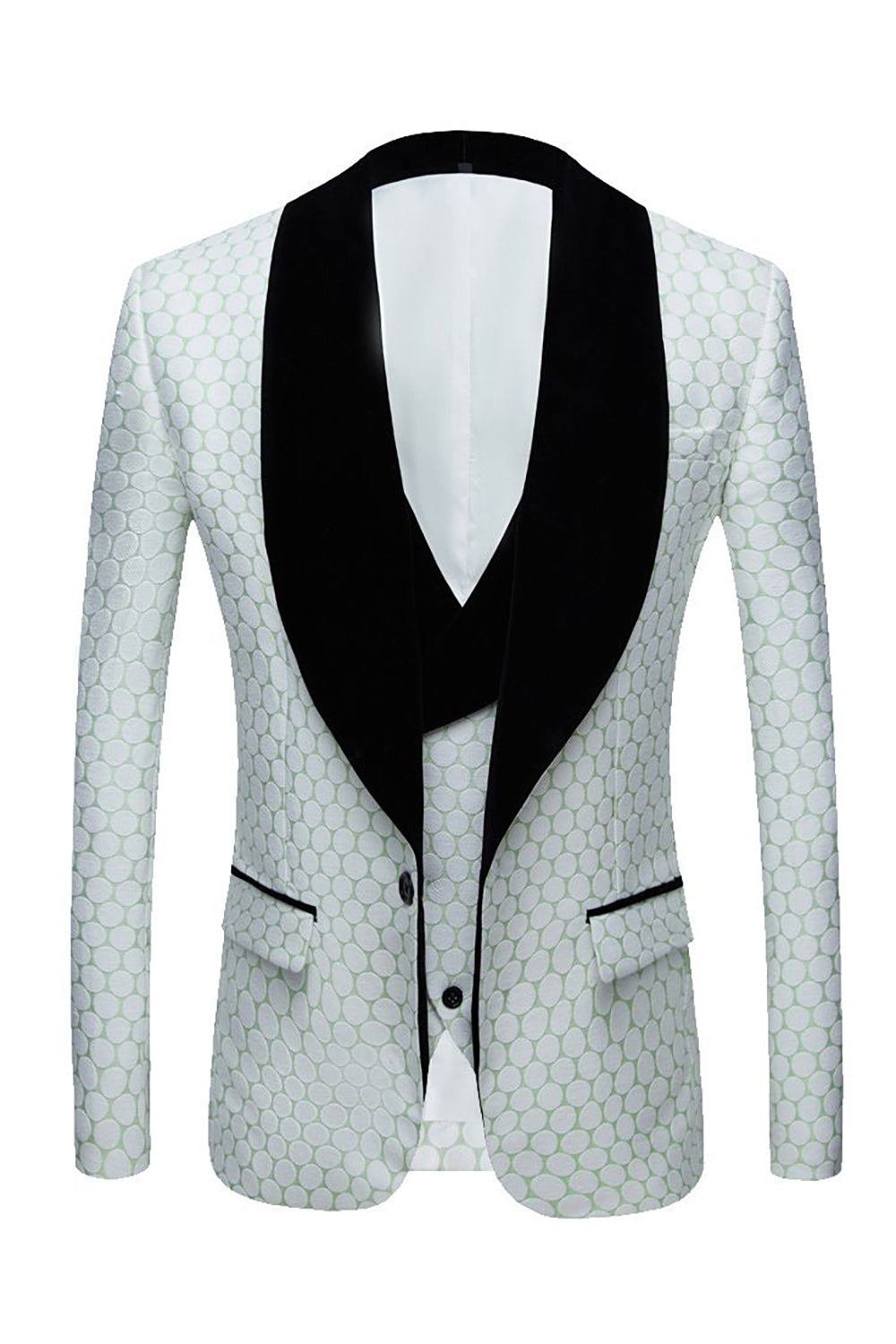 Biege Dots Jacquard 2 Piece Men's Ball Suits