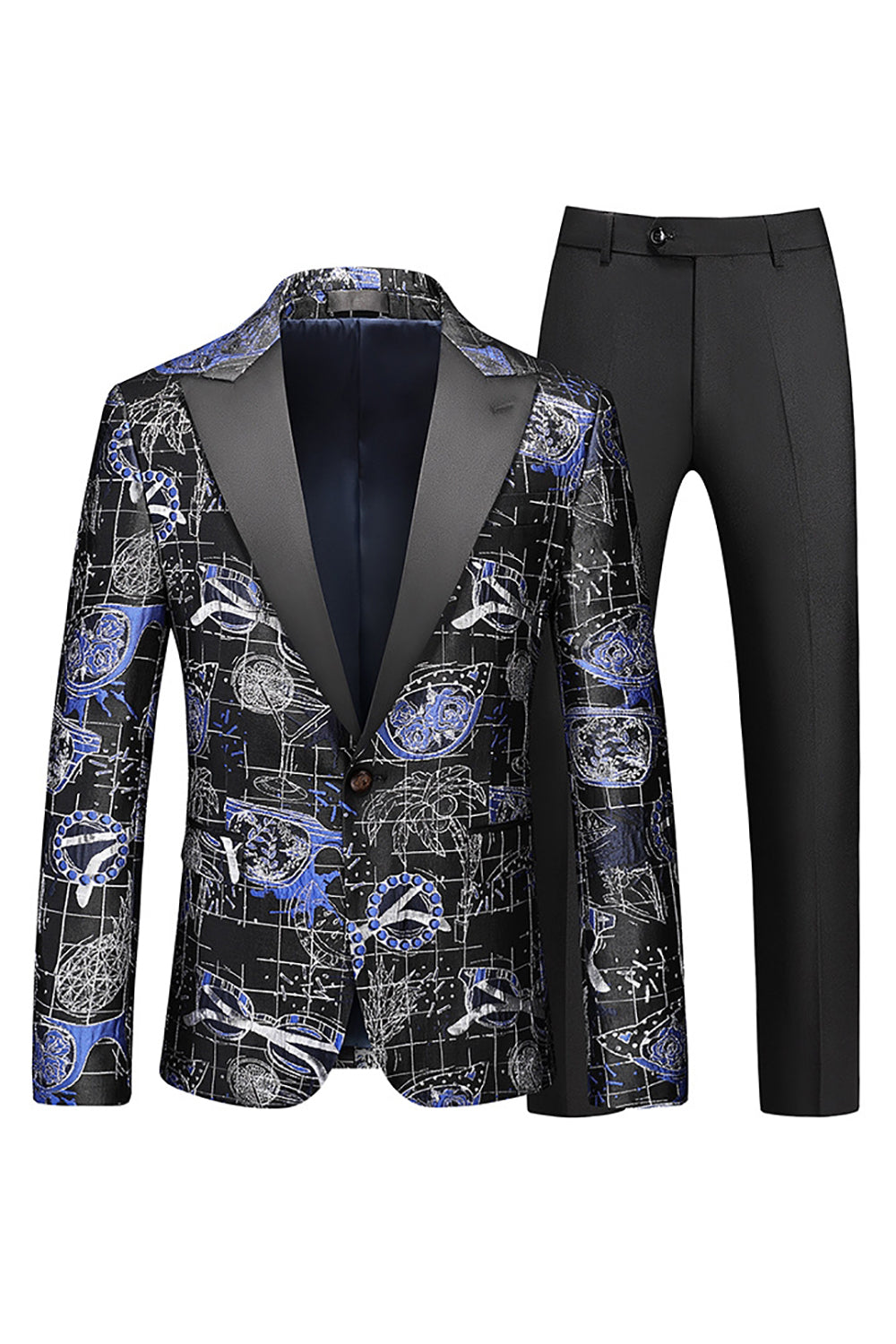 Men's Red Printed Peak Lapel 2-Piece Homecoming Suits