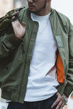 Men's Army Green Zip Loose Bomber Jackets