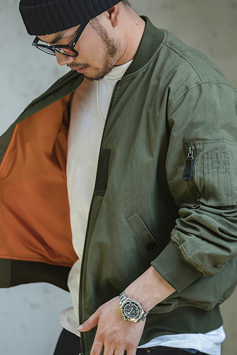 Men's Army Green Zip Loose Bomber Jackets