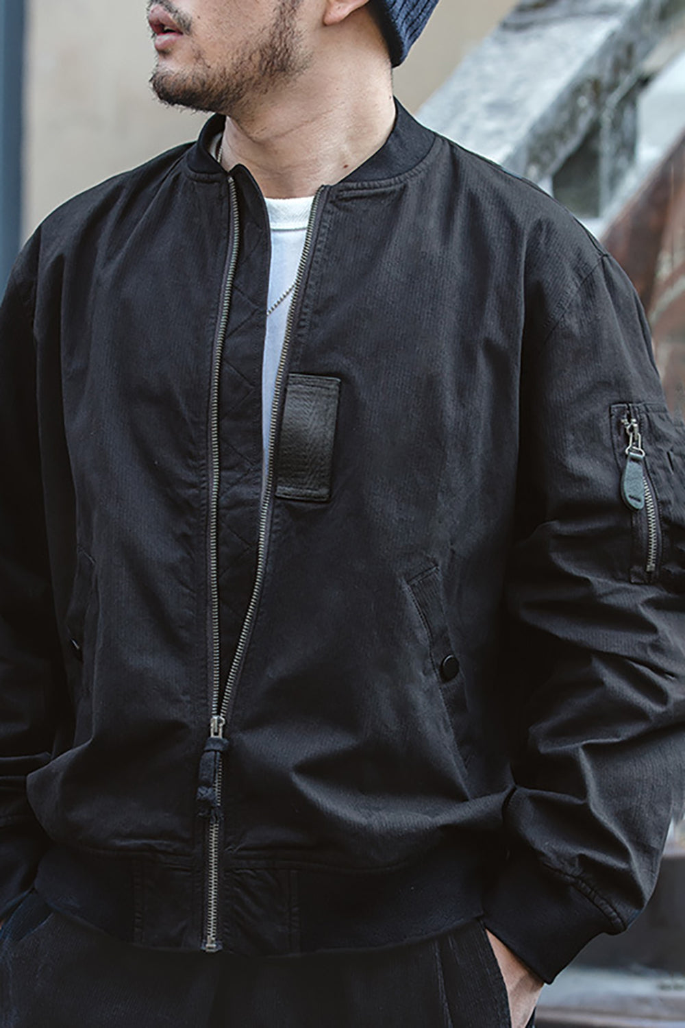 Men's Army Green Zip Loose Bomber Jackets