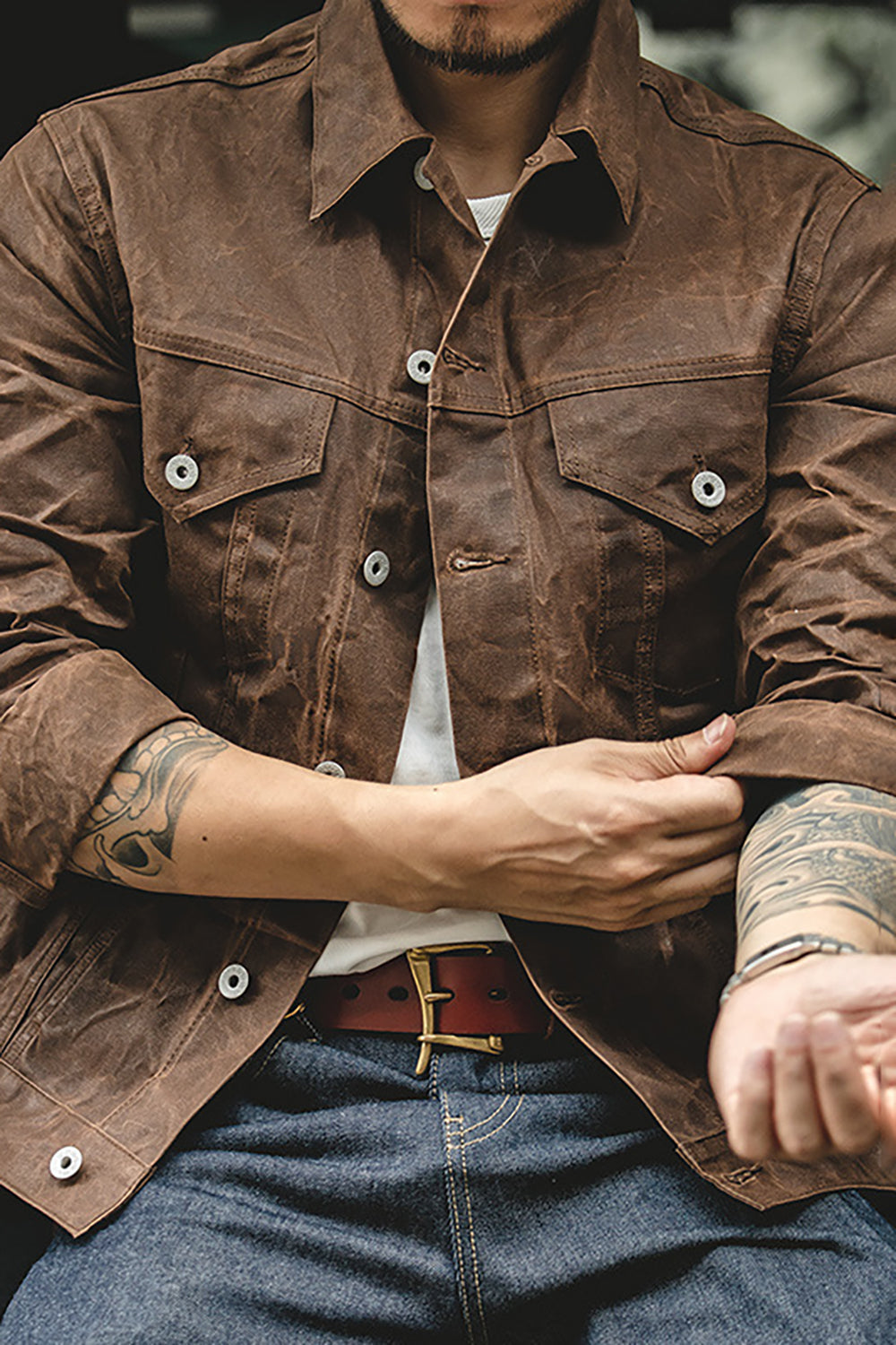 Men's Brown Button Down Loose Trucker Jacket