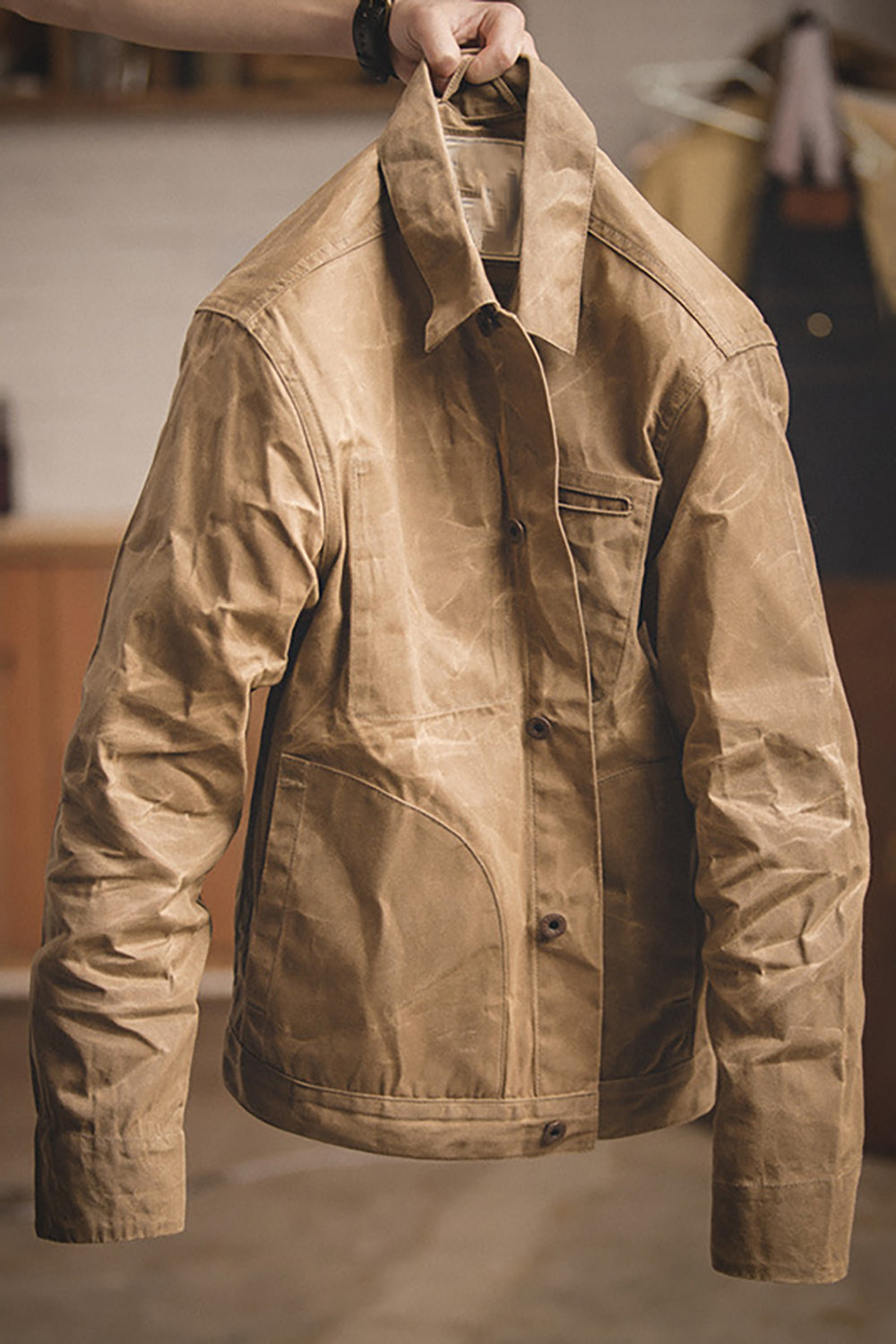 Men's Khaki Button Down Casual Jacket