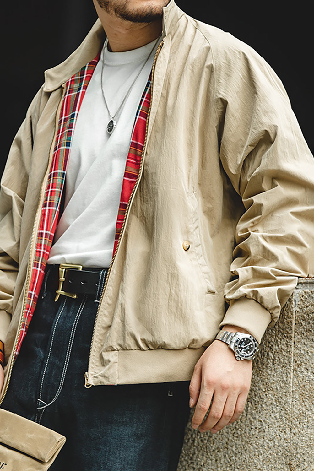 Men's Light Khaki Zip Casual Bomber Jackets