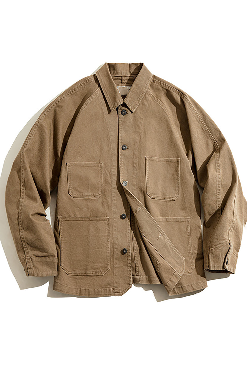 Men's Khaki Button Down Shirt Jacket With Pockets