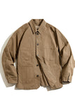 Men's Khaki Button Down Shirt Jacket With Pockets
