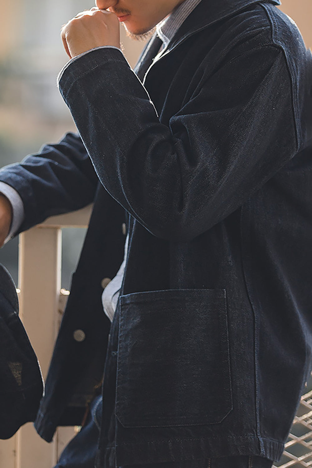 Men's Dark Blue Button Down Denim Jacket