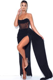 Black Strapless Velvet Ball Dress with Slit