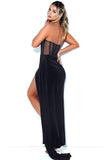 Black Strapless Velvet Ball Dress with Slit