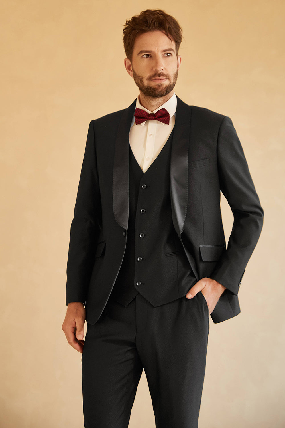 Black Shawl Lapel Single Breasted 3 Piece Men's Wedding Suits