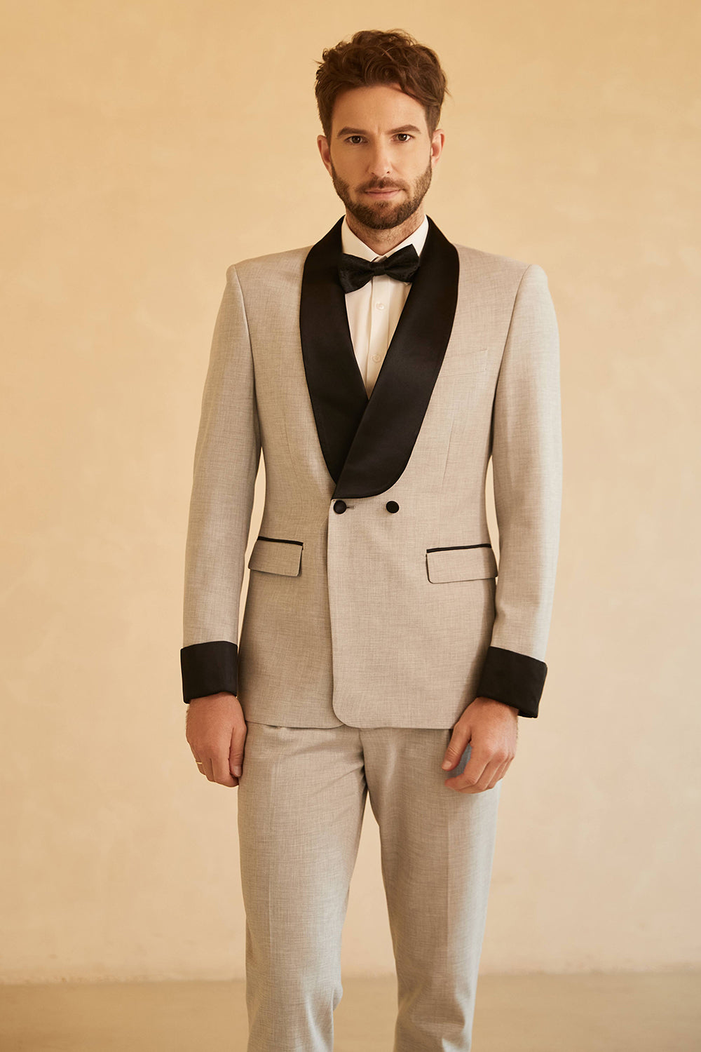 Grey Shawl Lapel Double Breasted 2 Piece Men's Wedding Suits