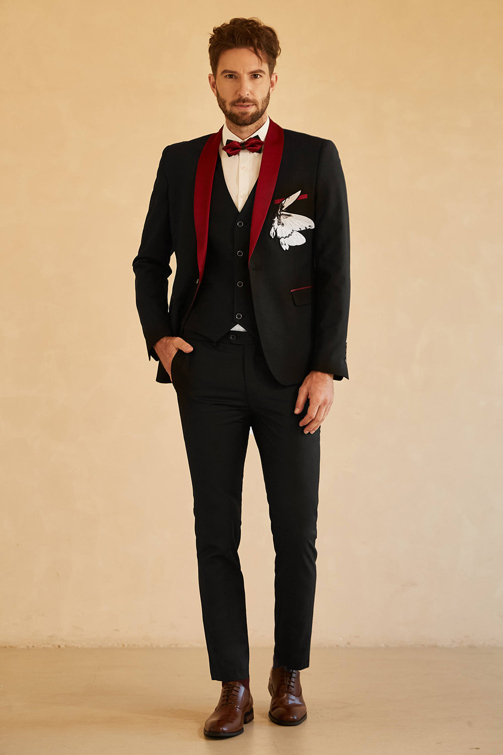 Black Red Shawl Lapel Men's Prom Suits