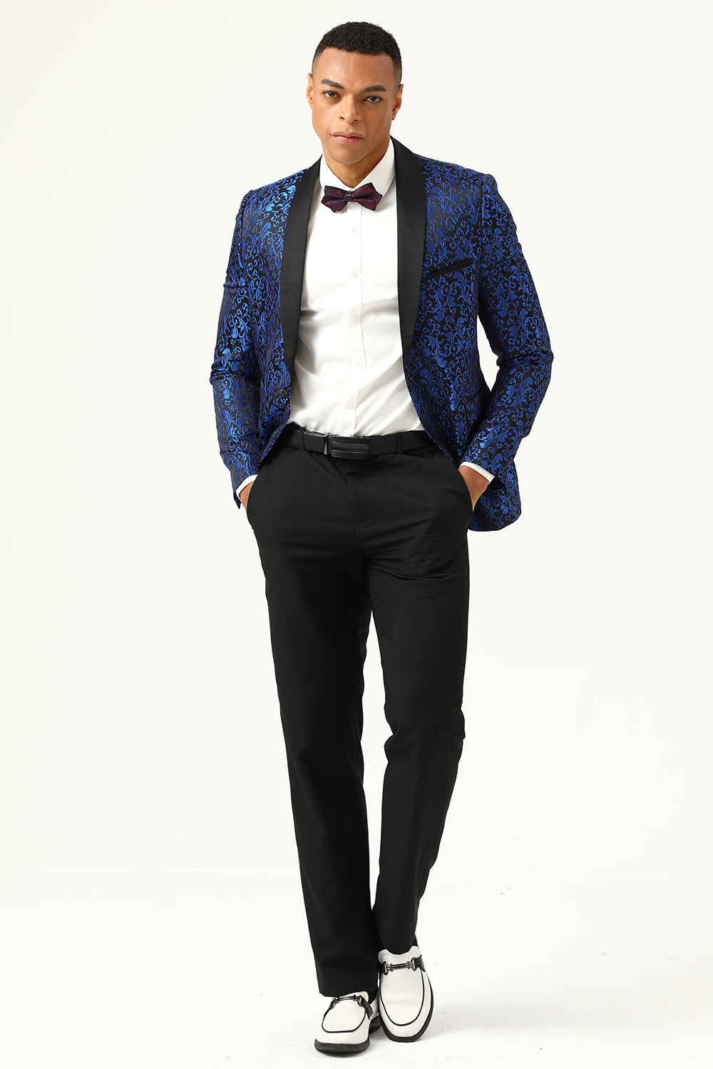 One Button White Shawl Lapel Jacquard Men's Ball Blazer