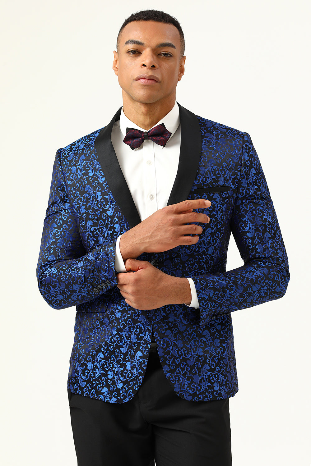 One Button White Shawl Lapel Jacquard Men's Ball Blazer