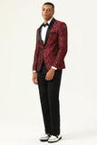 One Button Blue Shawl Lapel Jacquard Men's Ball Blazer