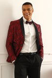 One Button Red Shawl Lapel Jacquard Men's Ball Blazer