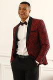 One Button Red Shawl Lapel Jacquard Men's Ball Blazer