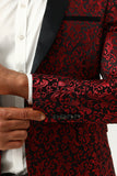 One Button Red Shawl Lapel Jacquard Men's Ball Blazer