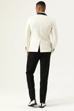 One Button White Shawl Lapel Jacquard Men's Ball Blazer