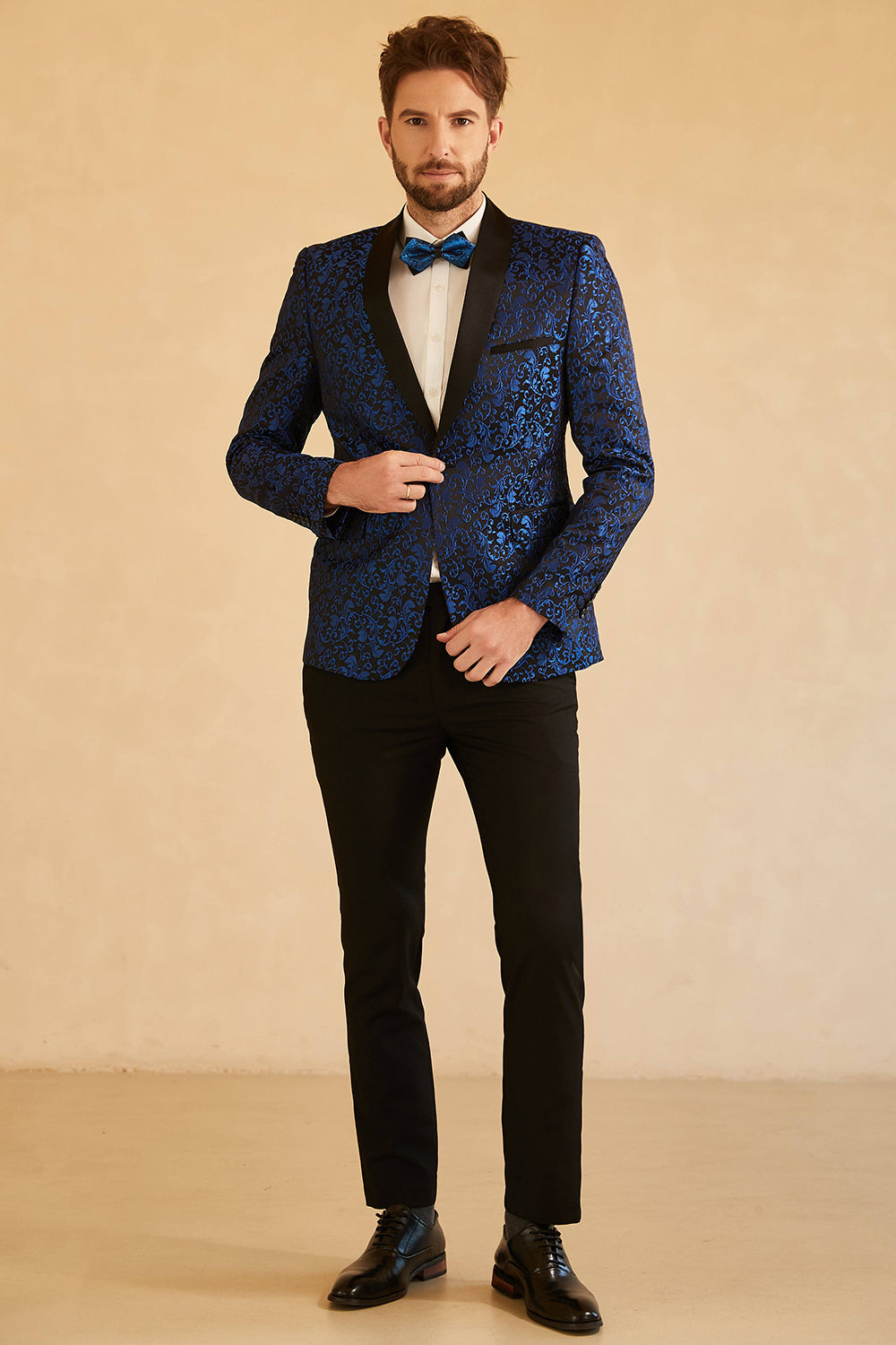 White Shawl Lapel Jacquard One Button Men's Ball Blazer