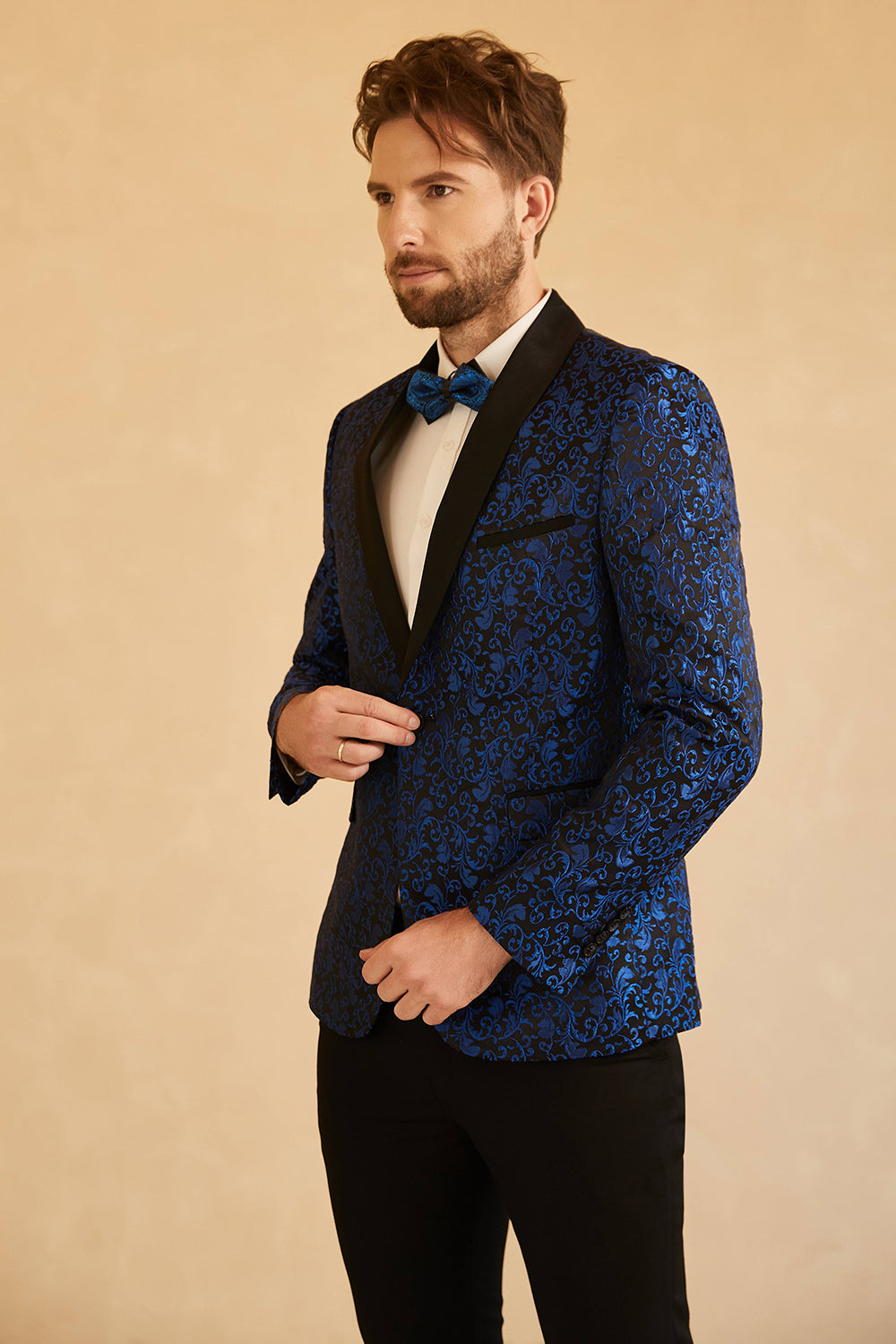 White Shawl Lapel Jacquard One Button Men's Ball Blazer