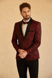 Red Shawl Lapel Jacquard One Button Men's Ball Blazer