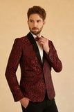 Red Shawl Lapel Jacquard One Button Men's Ball Blazer