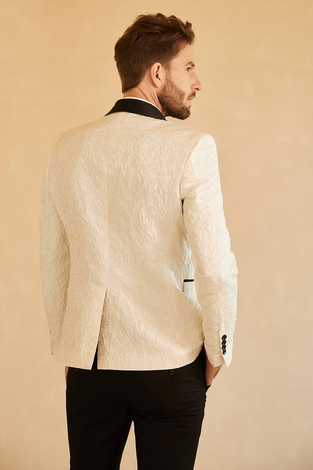 Blue Shawl Lapel Jacquard One Button Men's Ball Blazer