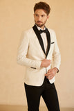 Red Shawl Lapel Jacquard One Button Men's Ball Blazer