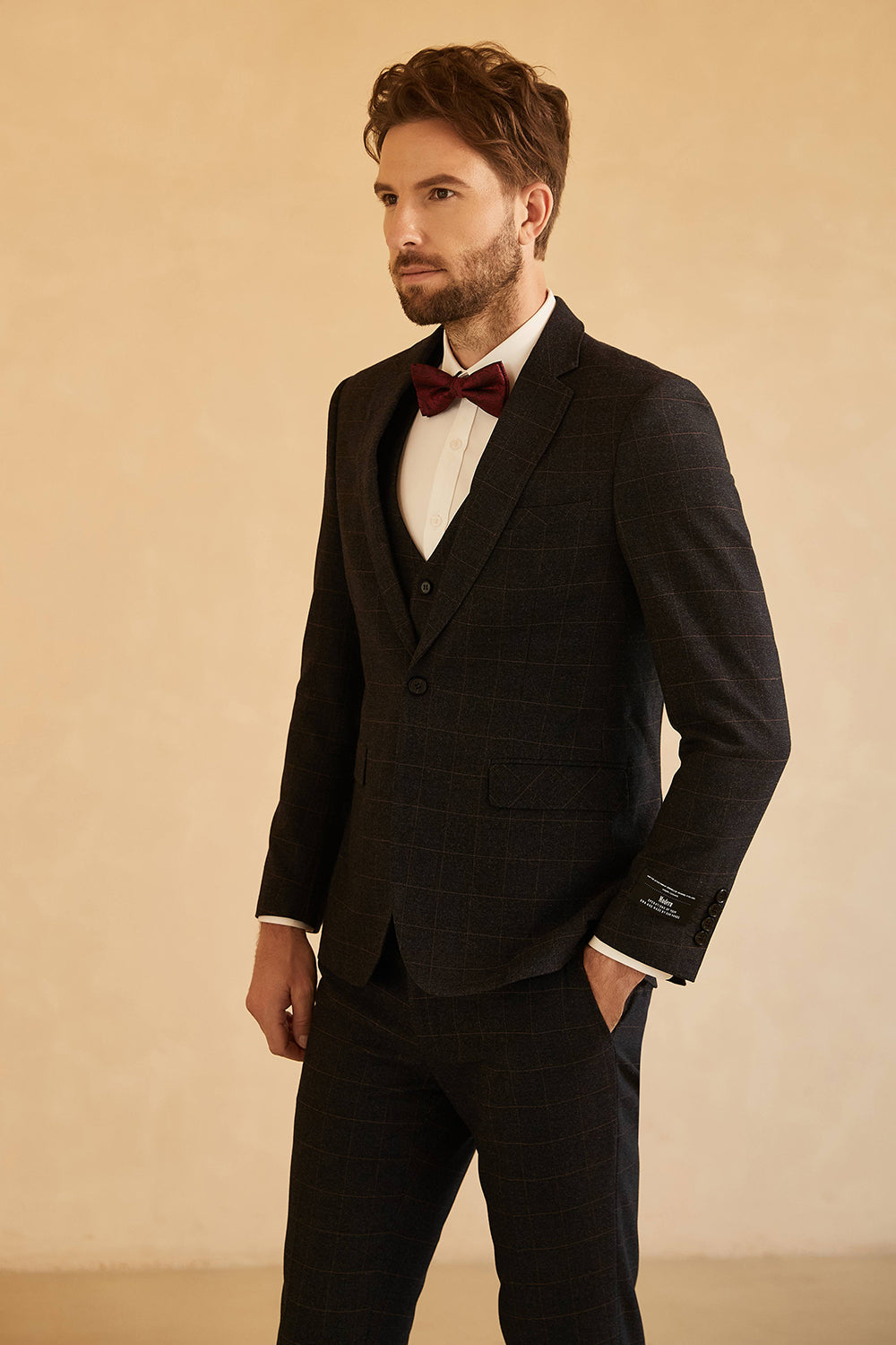 Black Notched Lapel Single Button 3 Pieces Men's Wedding Suits
